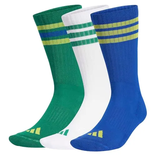 adidas Unisex 3STRIPES CUSHIONED SPORTSWEAR CREW SOCKS 3 PAIR PACK, bold green/bold blue/bright yellow, 40-42