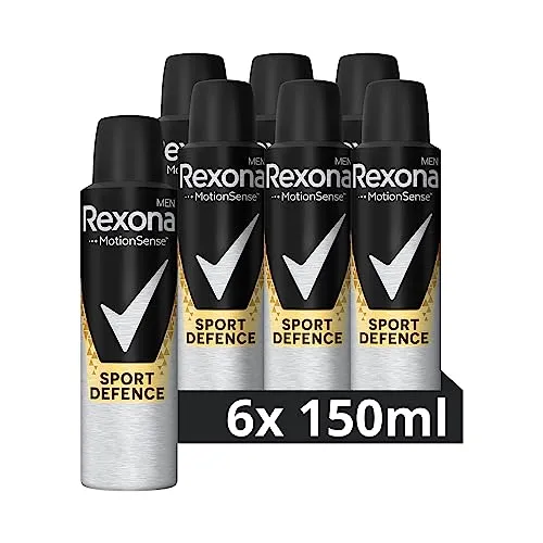 Rexona Men Anti-Transpirant Spray Sport Defence 6x 150 ml - Effektiver Schutz gegen Körpergeruch und Achselnässe für 48 Stunden. Mit erfrischendem Duft und Anti-Transpirant-Technologie für ein angenehmes Frischegefühl. Umweltfreundliche Verpackung.