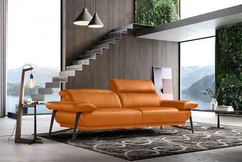Egoitaliano 2,5-Sitzer Anais, Designsofa mit erstklassigem Sitzkomfort, Fußfarbe schattengrau, Kopfteil verstellbar, 232 cm, Leder BULL, orange