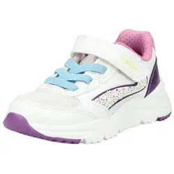 Geox Damen Sneaker aus Lederimitat/Textil, Gr. 29, Weiß/Lila - Stylische Geox Kindersneaker mit Klettverschluss und elastischer Schnürung für leichtes Anziehen. Flexibles Design und herausnehmbares Fußbett bieten optimalen Komfort und Halt im Alltag.