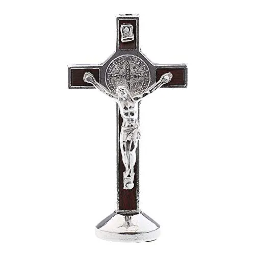 POFET Kruzifix Jesus Christus Kreuz Statue Figur für Auto Home Chapel Decor - Silber