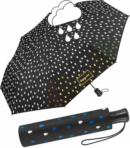 Happy Rain Mini AC Wasserreaktiver Automatik Regenschirm 42300 - Kompakter Taschenschirm von Happy Rain mit automatischer Öffnung. Bei Nässe verwandeln sich die weißen Tropfen in bunte Farben – ein echter Hingucker! Leicht und handlich, ideal für unterwegs.