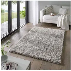 TaraCarpet Langflor-Teppich Venezia Shaggy, rechteckig, Höhe: 35 mm, Hochflor Shaggy Uni Grau Wohnzimmer Schlafzimmer 060x090 cm grau|silberfarben rechteckig | 60 cm x 90 cm x 35 mm