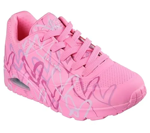 Skechers UNO-SPREAD THE LOVE Wedgesneaker - Sportlicher Halbschuh mit coolem Graffiti-Print, ausgestattet mit Skech-Air® Dämpfung und Memory Foam für ultimativen Komfort. Ideal für Freizeit und Alltag.