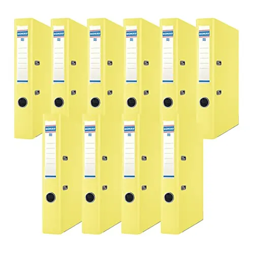 Donau Premium Ordner Schmal 10er Pack/DIN A4 / 5 cm / 10 Stück/Gelb/Kunststoffbezug PP/Carton Papier Schlitzordner Büroordner Aktenordner Ringordner/Grünen Punkt