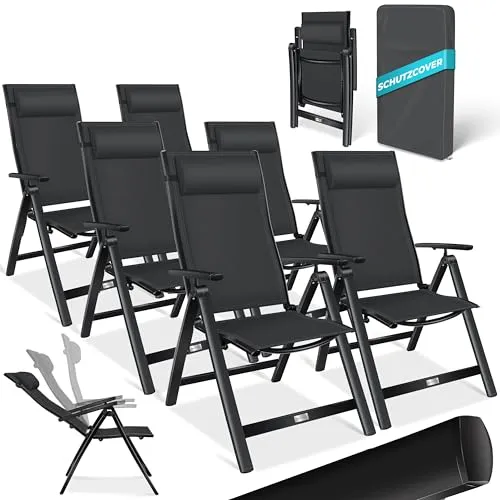 KESSER® Gartenstuhl Hochlehner 6er Set - Essstühle für höchsten Komfort im Freien. 7-fach verstellbare Rückenlehne, atmungsaktiv und wetterfest, inklusive Kopfkissen und Abdeckung für optimale Entspannung.