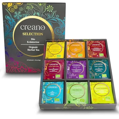 Creano Bio Kräutertee Geschenkset Grey „ORGANIC HERBAL TEA“ - 45 Bio-Teebeutel in 9 unterschiedlichen Sorten - 90g*