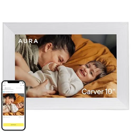 Aura Carver Intelligenter digitaler Bilderrahmen 10,1 Zoll HD WLAN Cloud Digitaler Fotorahmen, Kostenloser unbegrenzter Speicherplatz, Fotos von überall aus senden – Sea Salt