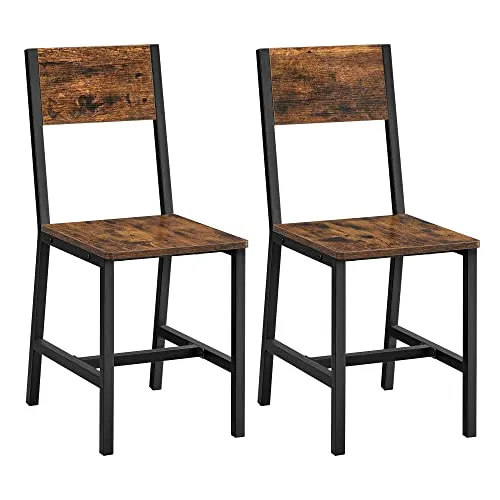 VASAGLE Esszimmerstühle 2er Set, Vintagebraun-tintenschwarz - Esszimmerstühle im Industriestil mit stabilem Metallrahmen und ergonomischem Design für bequemen Sitzkomfort. Ideal für Küche und Wohnzimmer.