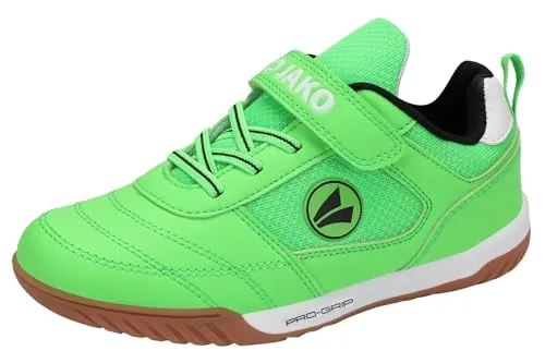 JAKO Jungen Unisex Kinder J-SH Winger EV Hallenturnschuh, neon Green/JET Black - Fußballschuhe für Jungen mit hervorragender Atmungsaktivität und non marking Sohle, ideal für Hallenböden und multisportliche Aktivitäten.