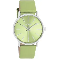 Oozoo Armbanduhr UOC11367 - Damen Analog-Quarzuhr in Grün - Damenuhr mit grünem Lederarmband und hochwertigem Miyota Quarzwerk, spritzwassergeschützt und ideal für modebewusste Frauen.