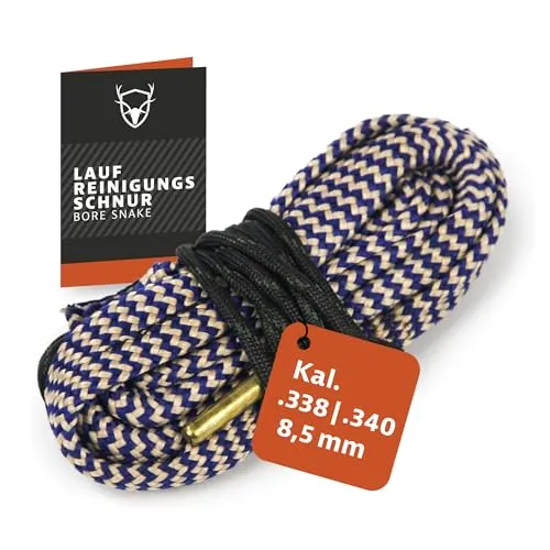 Boresnake .338 8,5mm Win Mag .338 Lapua .340 Weatherby 8.5x63 – Laufreinigungsschnur mit Bronzebürste – Bore Snake Laufreiniger Gewehr Büchse – Putzschnur Waffenreinigung