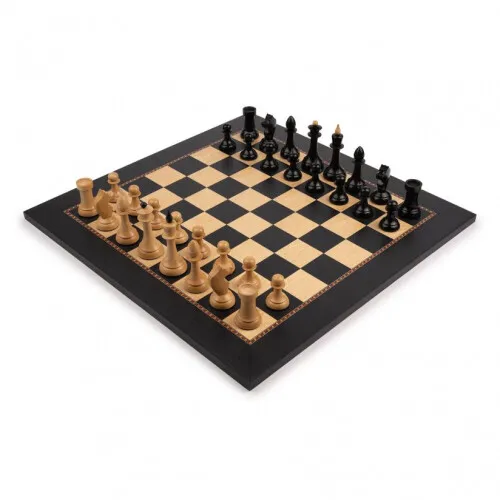 Schachset Gambit Deluxe - Feld 50 mm - Gesellschaftsspiel mit 32 hochwertigen Schachfiguren aus Buchsbaum und einem eleganten Holzbrett. Ideal für strategische Denker und fördert Konzentration sowie Problemlösungsfähigkeiten.