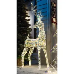LED Rentier "Rainbow" 1,36 m hoch – Festliche Gartenbeleuchtung - Gartenleuchten mit 960 warmweißen LEDs und schimmerndem Regenbogeneffekt. Ideal für stimmungsvolle Weihnachtsdekoration im Außenbereich, wetterfest und energiesparend mit Timerfunktion.