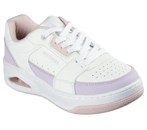 SKECHERS UNO COURT-COURTED STYLE Damen Sneaker - Sneaker aus Kuhleder in lila und weiß, mit atmungsaktivem Innenmaterial und Skechers Air-Cooled Memory Foam für optimalen Komfort. Ideal für sportliche Looks und den Alltag.