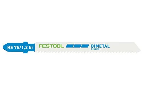 Festool Stichsägeblatt HS 75/1,2 BI/20 METAL STEEL/STAINLESS STEEL - Sägeblätter für Metallbearbeitung, mit einfacher T-Shaft Aufnahme und Farbcodierung für schnelle Auswahl. Ideal für Aluminium, NE Metalle und Stahl. Lieferumfang: 20 Stück.