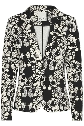 ICHI IHKATE Damen Blazer Longblazer/Kurzblazer Jacke Regular fit, Größe:XS, Farbe:Black Flower AOP (203978)