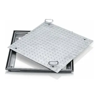ZARGES Schachtabdeckung Aluminium 1000 x 1000 mm - Einzelteile für Schacht- & Steigleitern, begehbare Aluminium-Schachtabdeckung mit hoher Belastbarkeit von 15 kN, leicht zu öffnen und geruchs- sowie tagwasserdicht.