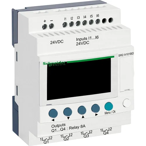 Schneider Electric SR2A101BD SPS-Steuerrelais - Schaltrelais für einfache Automatisierungsaufgaben, kompakt und effizient mit 10 E/A und Display für einfache Bedienung.