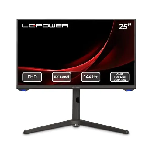 LC-Power LC-M25-FHD-144 - 24,5' FHD Gaming Monitor mit 144 Hz, 1 ms Reaktionszeit und FreeSync für flüssige Spieleerlebnisse. Höhenverstellbar und mit USB-C-Anschluss ausgestattet.