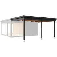 Dachverlängerung Outdoor Life Domeo 5 - 418 x 437,6 cm in carbongrau - Gartenhäuser mit Holz-Dachanbau, ideal für mehr Platz und Schutz im Freien, elegante graue Farbgebung.