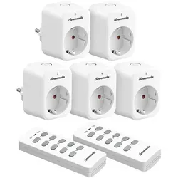 DEWENWILS Funksteckdosen 5er Set mit Fernbedienung - Automatisierungstechnik: 30m Reichweite und energieeffiziente Nutzung, ideal für schwer erreichbare Geräte und zur Reduzierung von Standby-Verbrauch.