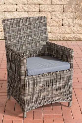 TPFGarden Gartenstuhl Fonda - Hochwertiger Gartensessel in grau-meliert - Der TPFGarden Gartenstuhl Fonda aus handverarbeitetem Polyrattan bietet Stabilität und Langlebigkeit. Mit GRATIS Kissen für zusätzlichen Komfort – ideal für Garten, Balkon und Terrasse.