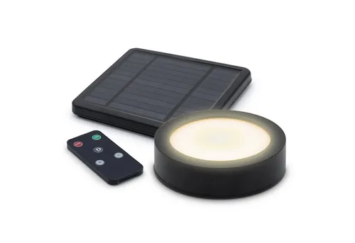 Spetebo LED Solarleuchte mit Fernbedienung - Schwarz, Ø 12 cm, 3 Helligkeitsstufen - Praktische LED Solarleuchte mit Magnetbefestigung für Pavillons und Sonnenschirme. Inklusive Fernbedienung zur Einstellung von 3 Helligkeitsstufen. Ideal für stimmungsvolle Beleuchtung im Garten.