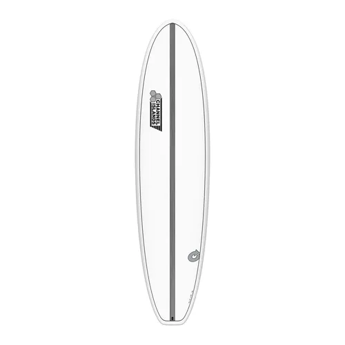 Surfboard CHANNEL ISLANDS X-lite2 Chancho 8.0 - Al Merrick Shape - Mini Malibu Surfboard in Weiß, bietet hervorragende Stabilität und Kontrolle für Anfänger und Fortgeschrittene.