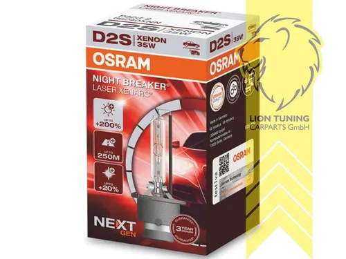 OSRAM XENARC NIGHT BREAKER® LASER D2S 35W 12V +200% - Autobeleuchtungen mit bis zu 5000 Stunden Lebensdauer, rostbeständig und CAN-Bus-kompatibel für optimale Sicht und Sicherheit im Straßenverkehr.