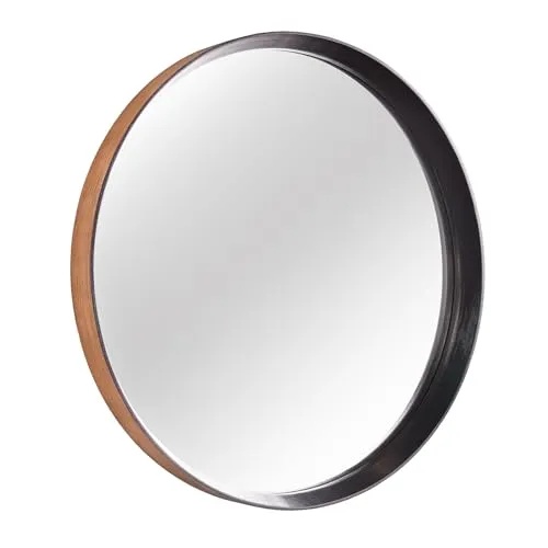 Riess-Ambiente Wandspiegel AMSTERDAM Ø70cm - Natur/Schwarz - Eleganter runder Spiegel aus handgefertigtem Eichenholz, ideal für jeden Raum. Verleiht Tiefe und Helligkeit, perfekt für modernes oder rustikales Ambiente.