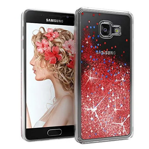 EAZY CASE Hülle kompatibel mit Samsung Galaxy A3 (2016) Schutzhülle mit Flüssig-Glitzer, Handyhülle, Schutzhülle, Back Cover mit Glitter Flüssigkeit, aus TPU/Silikon, Transparent/Durchsichtig, Rot