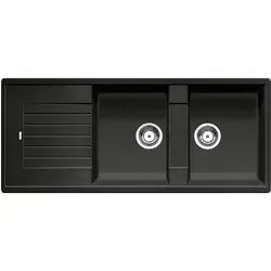 Blanco Zia 8 - Silgranitspüle, 1160x500 mm, Schwarz - Küchendoppelspüle Zia 8 S aus SILGRANIT® PuraDur® in Schwarz, ideal für obere Montage mit beidseitiger Abtropffläche und robustem Design.