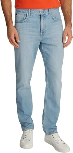 Tommy Hilfiger Herren Jeans Hose Denton Heron Blue Straight Leg - Wanderhosen aus Stretch-Denim mit Whisker-Effekt, ideal für Komfort und Style bei Outdoor-Aktivitäten.