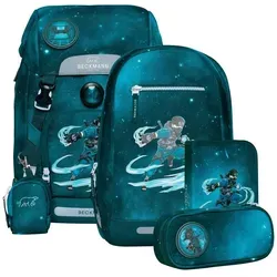 BECKMANN Schulrucksack-Set Classic Ninja Master 6-teilig - Schulranzen-Set für die Grundschule, ergonomisch und mit Regenüberzug, bietet Sicherheit durch reflektierende Flächen und sorgt für Ordnung.
