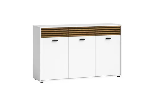 Bega Consult Kommode LIGURIA - Elegante Schubladenkommode in Weiß matt - Schubladenkommoden mit 3 Türen und 3 Schubladen, bietet viel Stauraum und modernes Design in Weiß matt und Evoke Eiche Dekor.