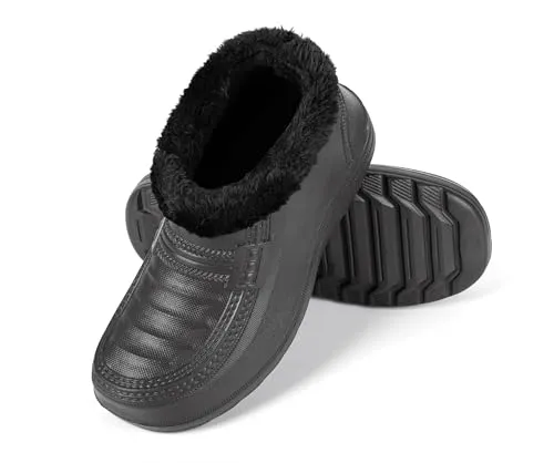 HEYO Gummistiefel Unisex gefüttert Clogs Damen Herren Winterstiefel Leicht EVA Gartenschuhe (Schwarz, EU Schuhgrößensystem, Erwachsene, Numerisch, M, 45)