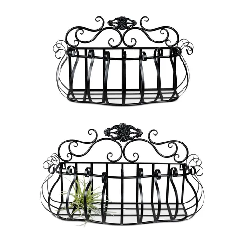 formano Wanddekoobjekt Wandkörbe 2er-Set aus Metall Schwarz - Deko-Objekte: Stilvolle Wandkörbe aus Metall, perfekt zur kreativen Pflanzenpräsentation und für eine moderne Wandgestaltung.