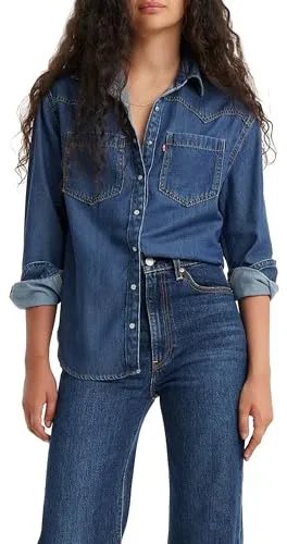 Levi's Damen Teodora Western Hemd, Air Space 5, S - Femininer Western Klassiker - T-Shirts für Damen, Relaxed Fit mit klassischer Druckknopfleiste und stilvollen Western Passen für einen lässigen Look.