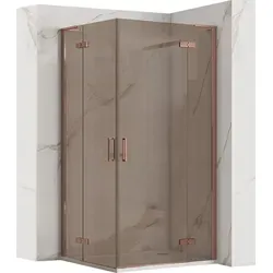 Duschkabine Rea Hugo Double 80X80 Brush Copper - Moderne Doppelduschkabine mit elegantem, gebürsteten Kupferprofil und rauchbraunem Glas. Die Easy-Clean-Beschichtung sorgt für einfache Reinigung. Ideal für stilvolle Badezimmer.