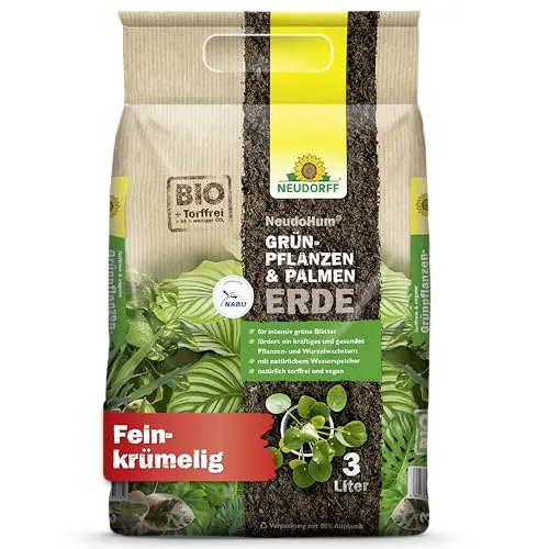 Neudorff NeudoHum Grünpflanzen und Palmenerde 3 Liter - Torffreie Bio Erde für Palmen - Monstera Erde ohne Torf fördert gesunde Zimmerpflanzen mit grünen Blättern - 100% vegan