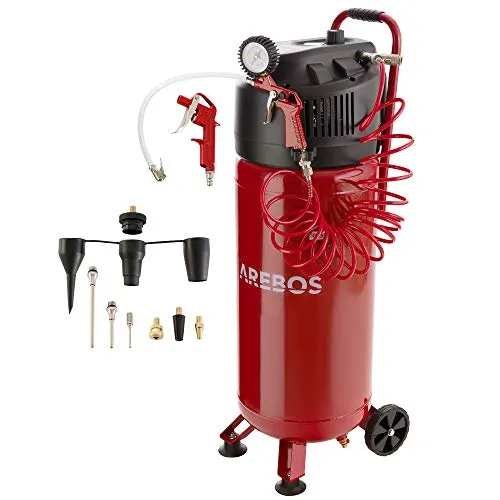 Arebos Druckluftkompressor 50L mit Zubehörset - Kompressor mit 1500 W, max. 10 bar, inkl. 13-tlg. Zubehör für vielseitige Anwendungen wie Reifenaufpumpen und Blasen. Ideal für Werkstätten und Heimwerker.