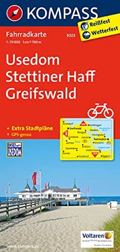 KOMPASS Fahrradkarte Usedom, Stettiner Haff, Greifswald: Fahrradkarte. GPS-genau. 1:70000 (KOMPASS-Fahrradkarten Deutschland, Band 3023)