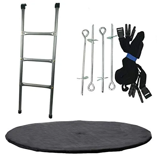 CZON SPORTS | 3 Zubehörteile für 360 cm Trampoline: Leiter + Sauberkeitsabdeckung + Verankerungsset