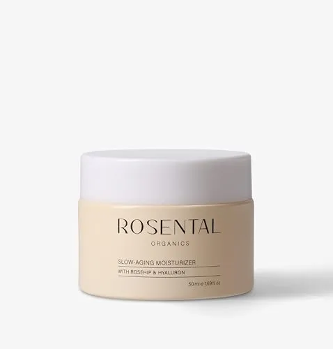 Rosental Organics Slow-Aging Moisturizer 50 ml - Medizinische Körperpflege mit Hyaluronsäure, Hagebuttenöl und Rosenwasser für intensive Feuchtigkeit und sichtbare Faltenreduzierung. Ideal für alle Hauttypen, auch bei Rötungen und Unreinheiten.