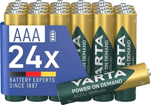 VARTA Batterien AAA, wiederaufladbar, 24 Stück, Akku, Power on Demand, 1000 mAh Ni-MH, vorgeladen, sofort einsatzbereit [Exklusiv bei Amazon]