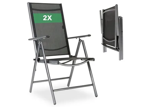 Arebos Klappstuhl Gartenstuhl 2er Set - Verstellbar und Wetterfest - Komfortables 2er Set klappbarer Gartenstühle aus Aluminium für Garten, Balkon und Terrasse. Mit 7-fach verstellbarer Rückenlehne und bis 120 kg belastbar – ideal für entspannte Stunden im Freien.