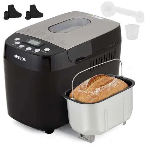 Arebos Brotbackautomat 1500g - 15 Programme, 3 Bräunungsgrade, individuelle Rezeptprogrammierung und 60 Minuten Warmhaltefunktion