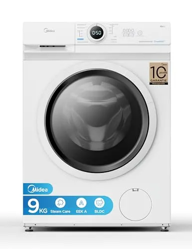Midea MF10EW90B Waschmaschine - 9kg, 1400 U/min, EEK A, Inverter Quattro-Motor für 70% Energieersparnis und Dampffunktion zur Falten- und Geruchsreduktion