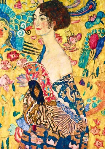 Bluebird Puzzle Gustave Klimt - Lady with Fan, 1918 - Faszinierendes Puzzle mit 1000 Teilen, inspiriert von Klimts Meisterwerk. Ideal für kreative Stunden und zur Förderung der Konzentration. Für Erwachsene und Kinder ab 3 Jahren geeignet.
